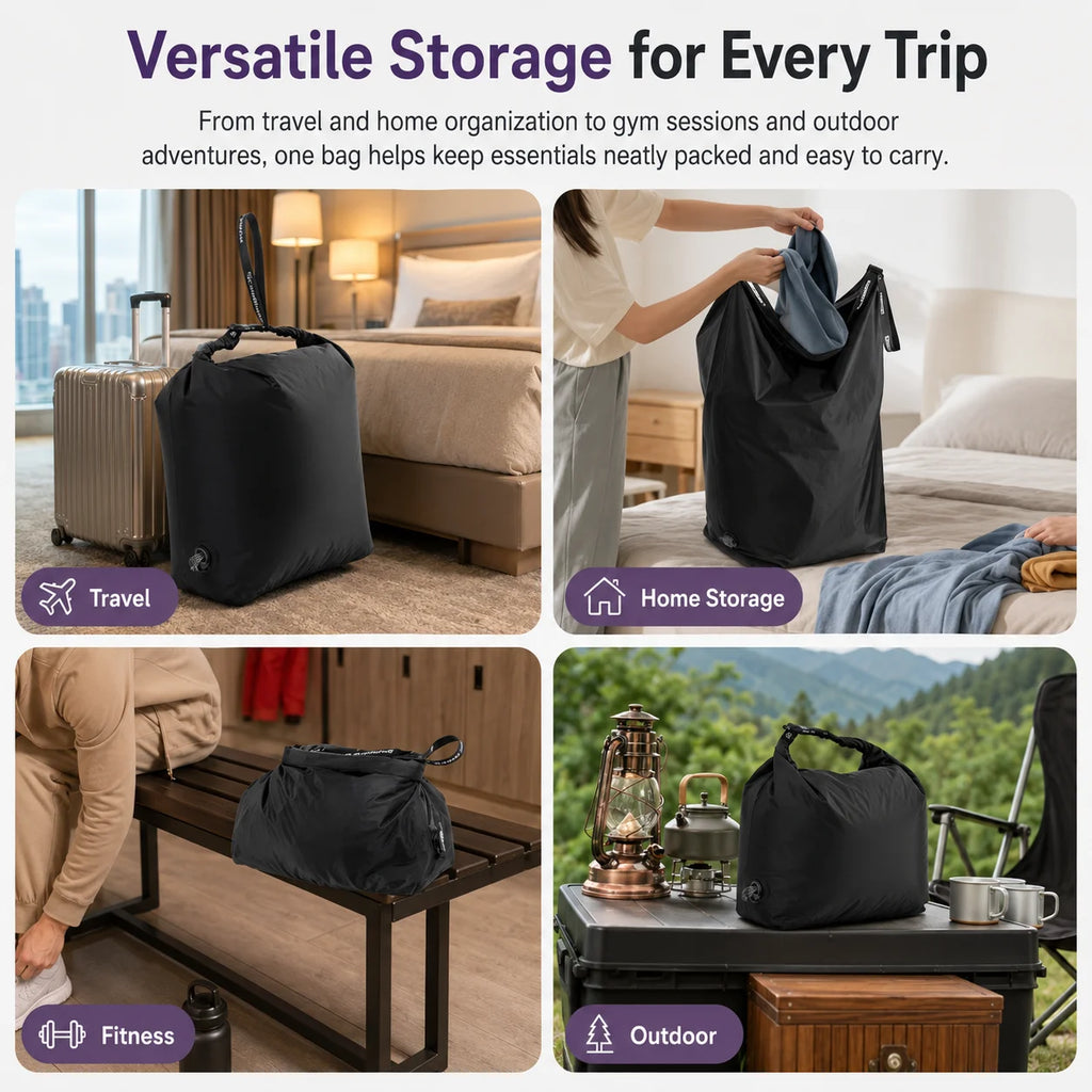 No Pump Compression Bag Business Travel Clothes Organizer Vacuum Storage Bag Luggage Suitcase Space Saving Packing Sack Pouch