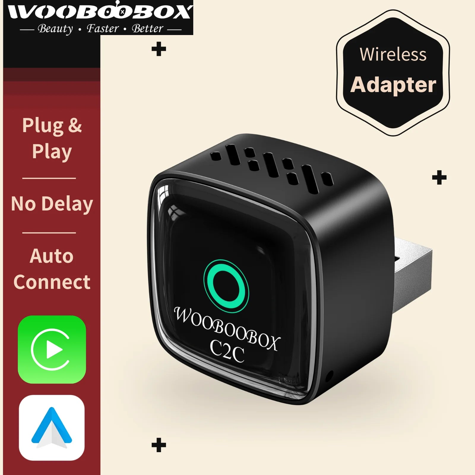 Wooboobox Wireless CarPlay Adapter Alloy Body, 2026 2 in 1 USB Plug & Play Android Auto CarPlay Dongle for iPhone Android, 5Ghz