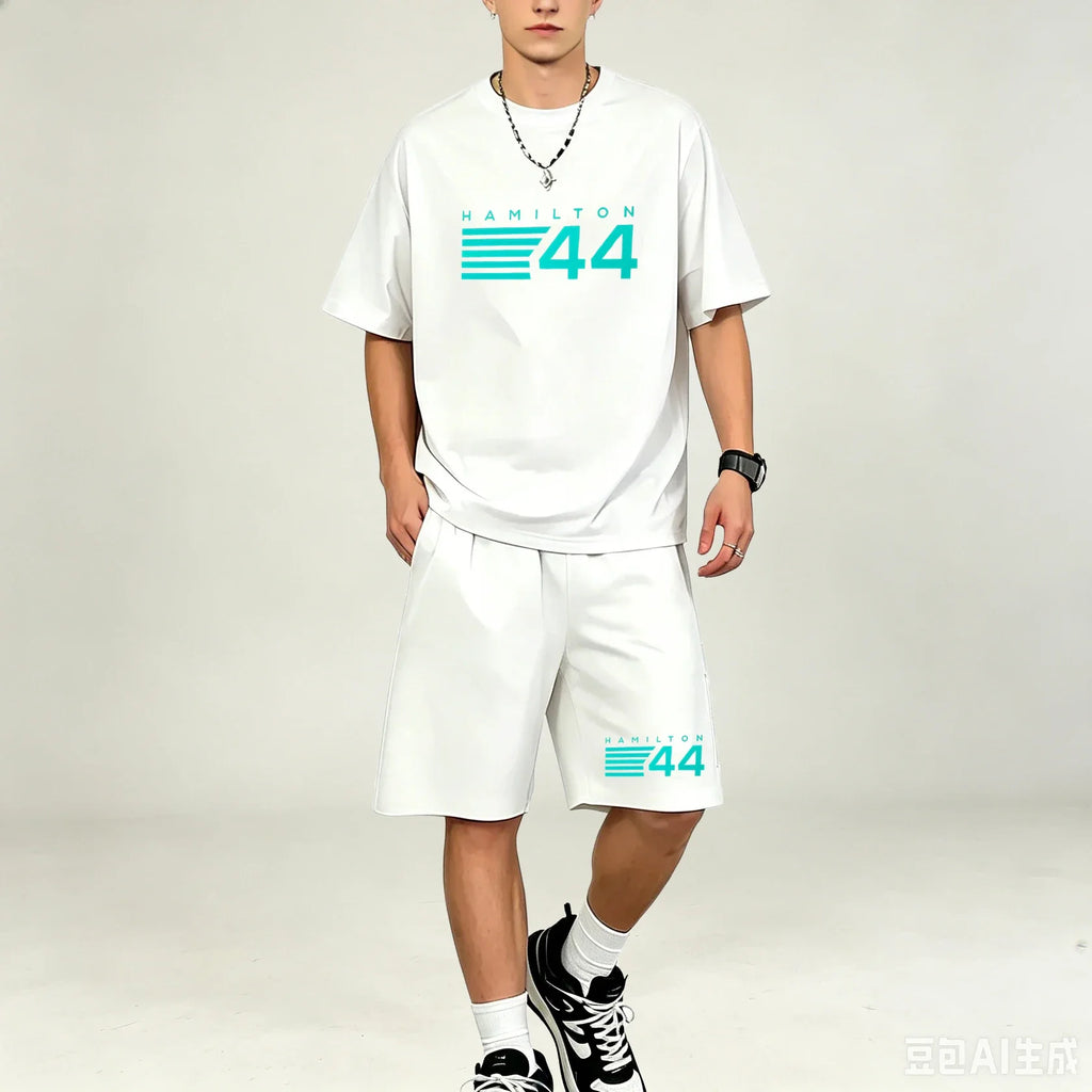Hot‑selling Elastic‑Fabric Men T‑Shirt Set O‑Neck Short‑sleeve Tee And Casual Pocket‑Shorts Sets  TShirts Sets Athleisure Outfit