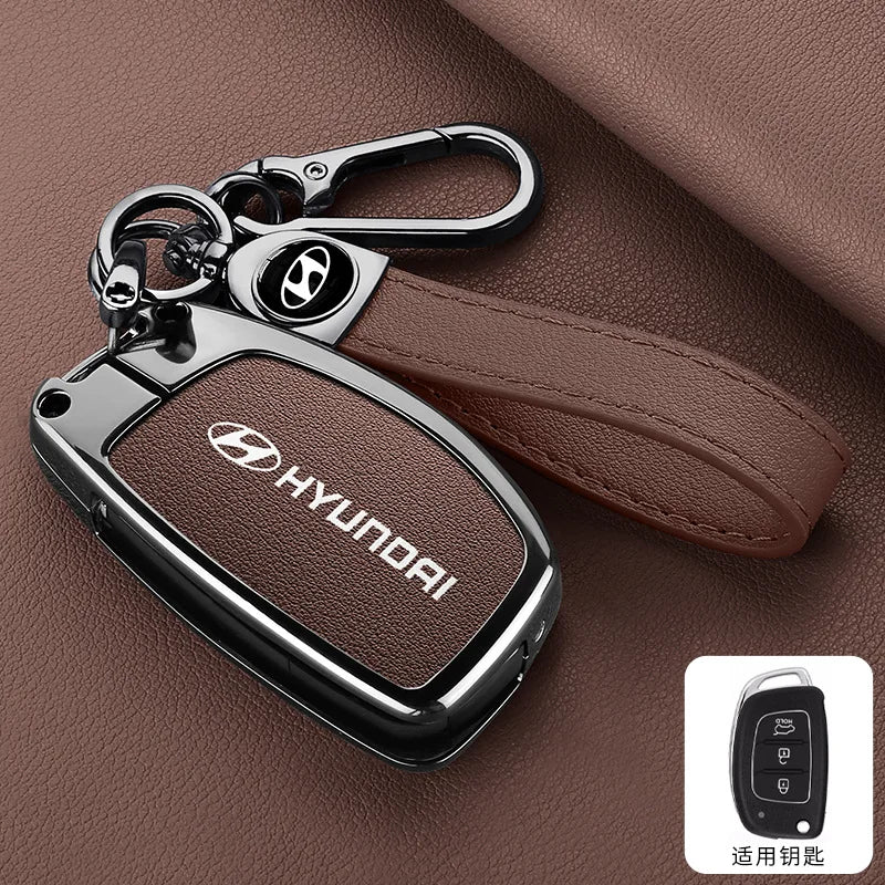 Zinc Alloy Leather Car Remote Key Case Cover For Hyundai Solaris Accent Tucson l10 l20 l30 IX35 Kia K2 K5 Rio Auto Accessories
