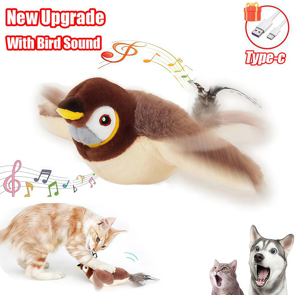 Flying Bird Cat Toy Interactive Cat Toys Rechargeable Chirping Flapping Bird(no Flying) Can Add Catnip Touch Activated Plush Toy