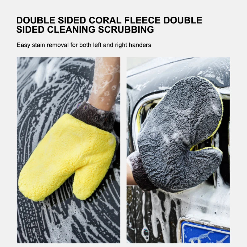 SEAMETAL 1/3/5pcs Microfiber Car Wash Gloves Double Sided Coral Fleece Car Polishing Washing Mitt Gloves for Car Home Cleaning