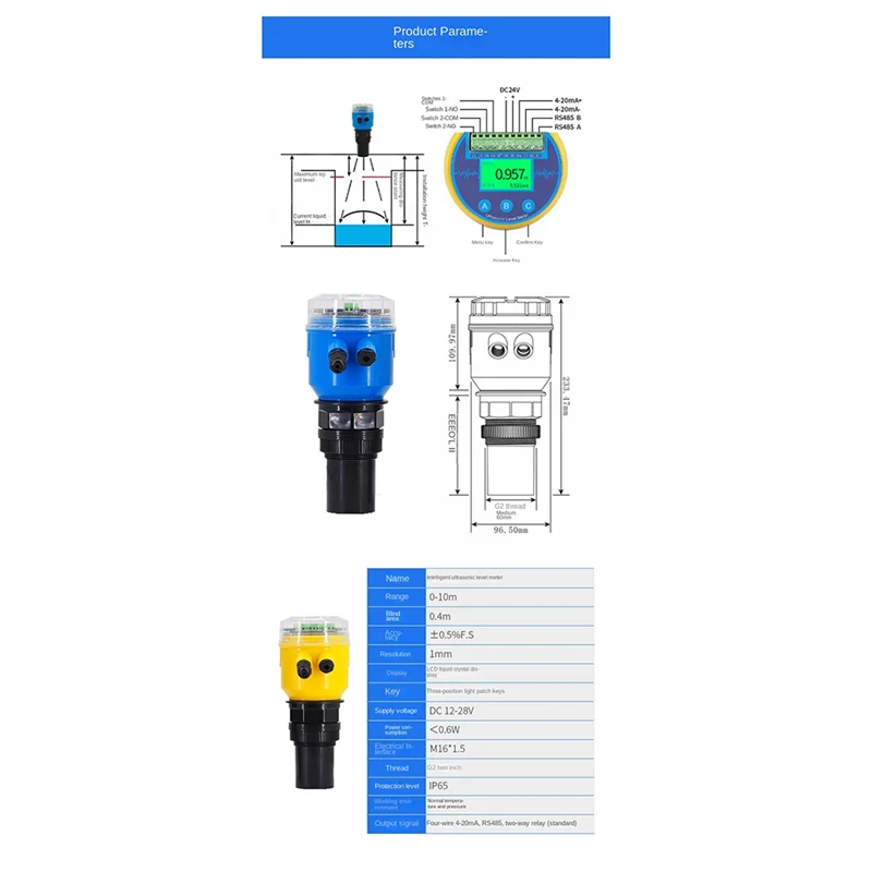 A84X-Ultrasonic Level Sensor Transmitter 4-20Ma Integrated Ultrasonic Water Level Meter Olive Oil Rs485 Relay