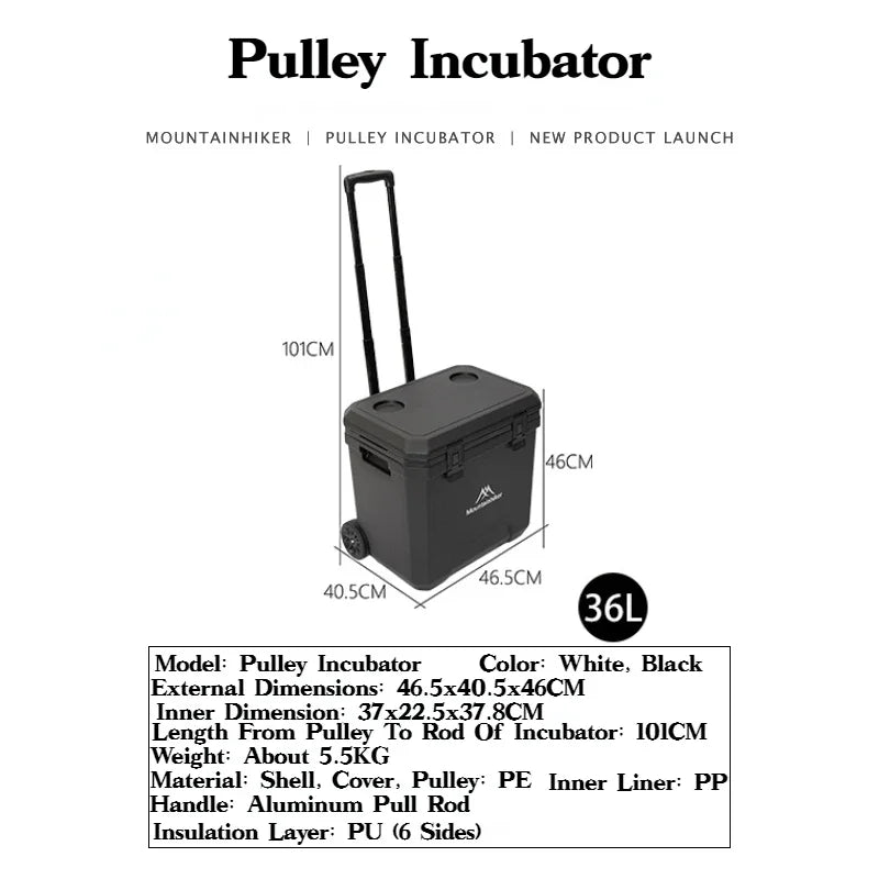 MOUNTAINHIKER 36L Outdoor Refrigerator with Trolley Wheels Incubator Portable Warm Box BBQ Car Pulley Warm Box Refrigerator Box