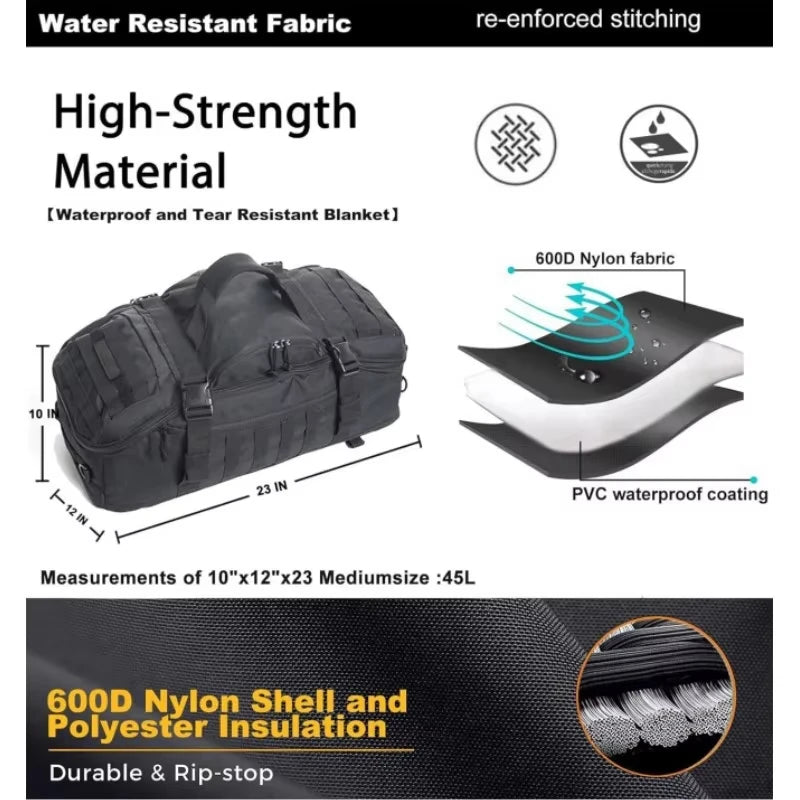 Car Travel Duffel Backpacks Tactical Backpack, Outdoor Bag, Waterproof Fitness High-Capacity Bag 45L  Strap Bag for Men Women