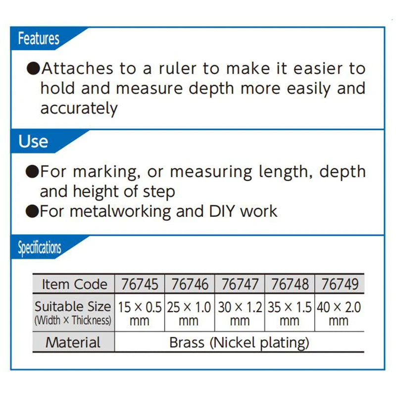 SHINWA Penguin Brass Ruler Slider Rule Limit Block For Marking Measuring Length Depth Height of Steps For Metalworking DIY Work