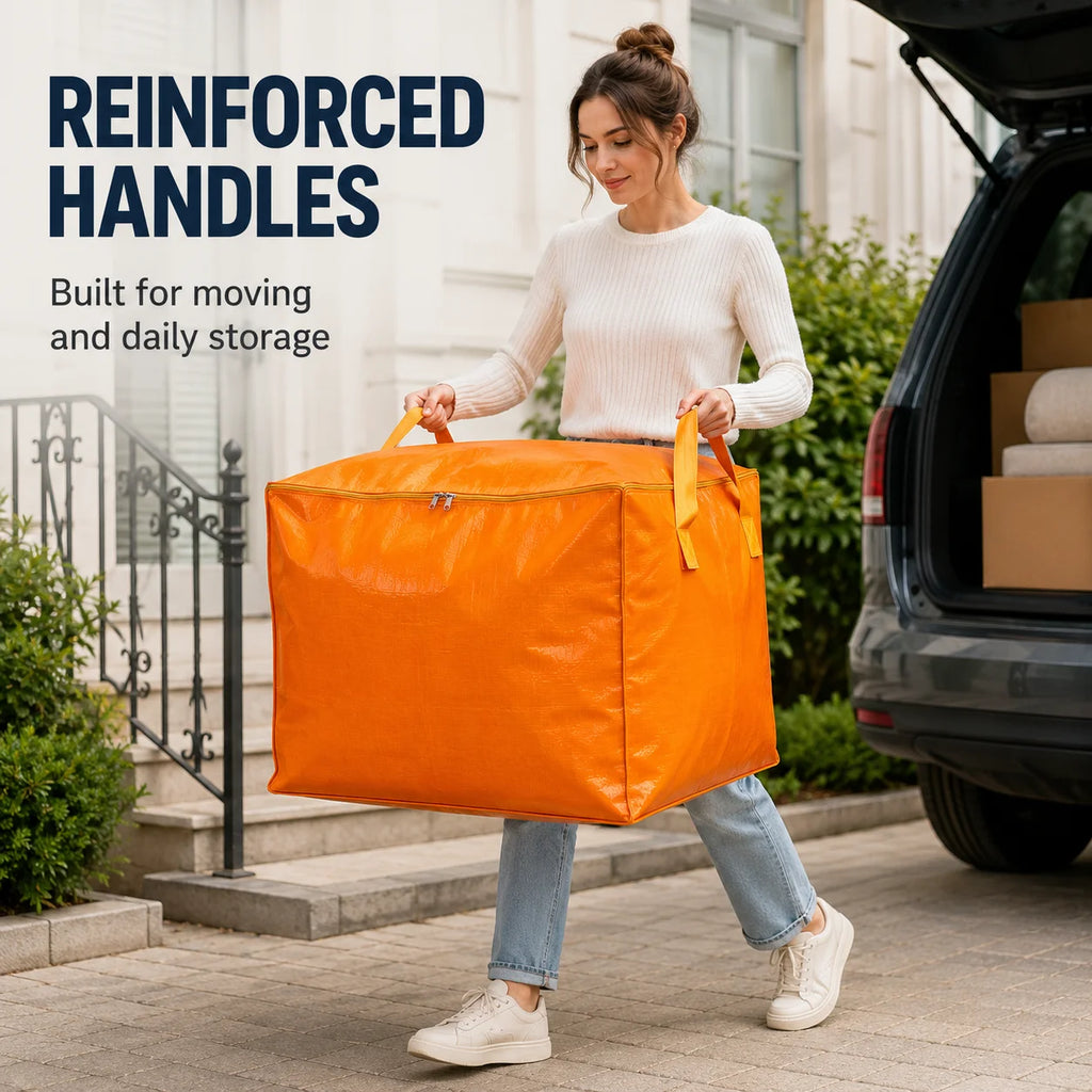 75-240L Large Capacity Moving Bag Woven Storage Bag with Handles Zipper for Clothes Bedding Travel Home Closet Organizer