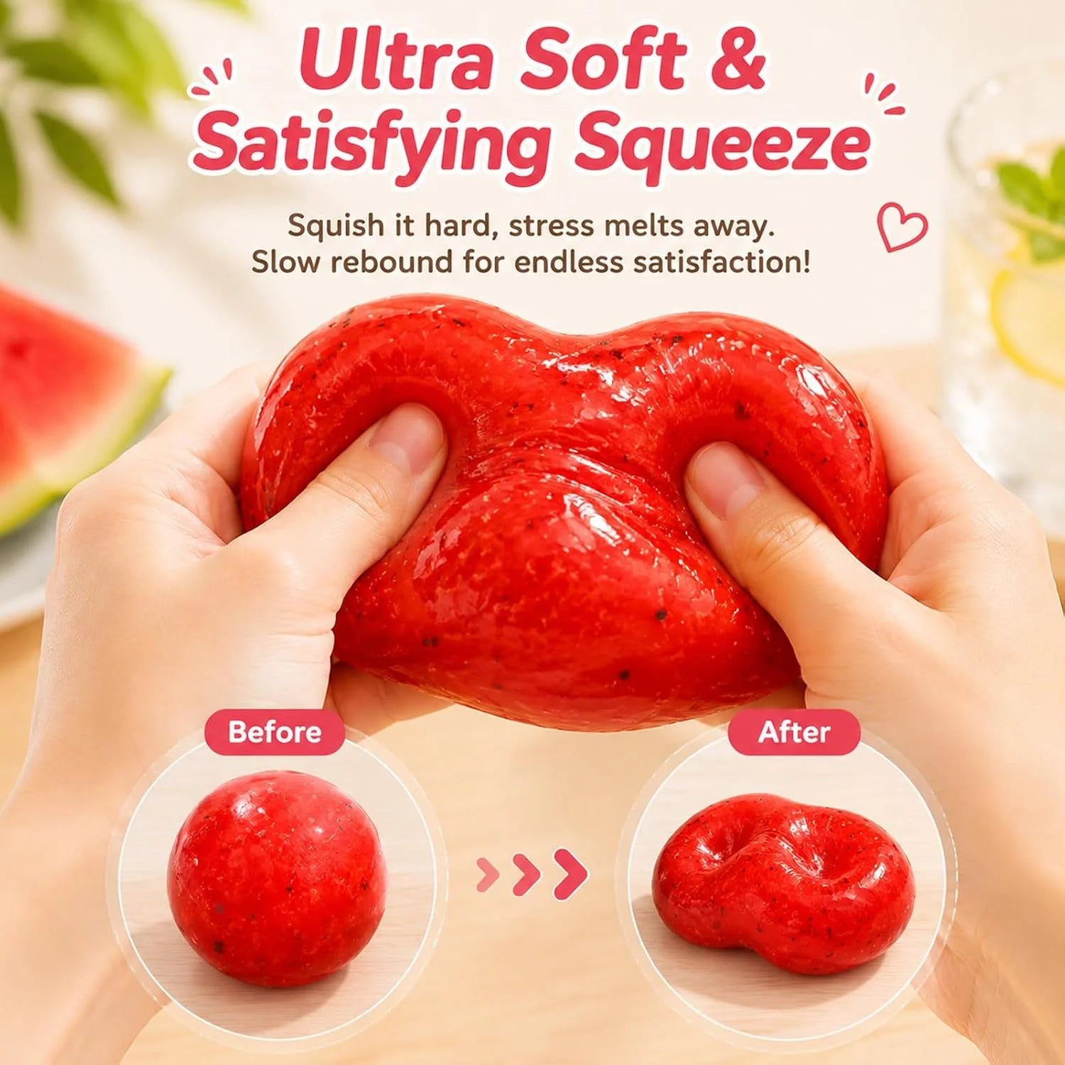 Handmade Watermelon Slushy Squishy Toy Soft Slow Rebound Stress Relief Squeeze Toy Realistic Fruit Simulation Model for Adults