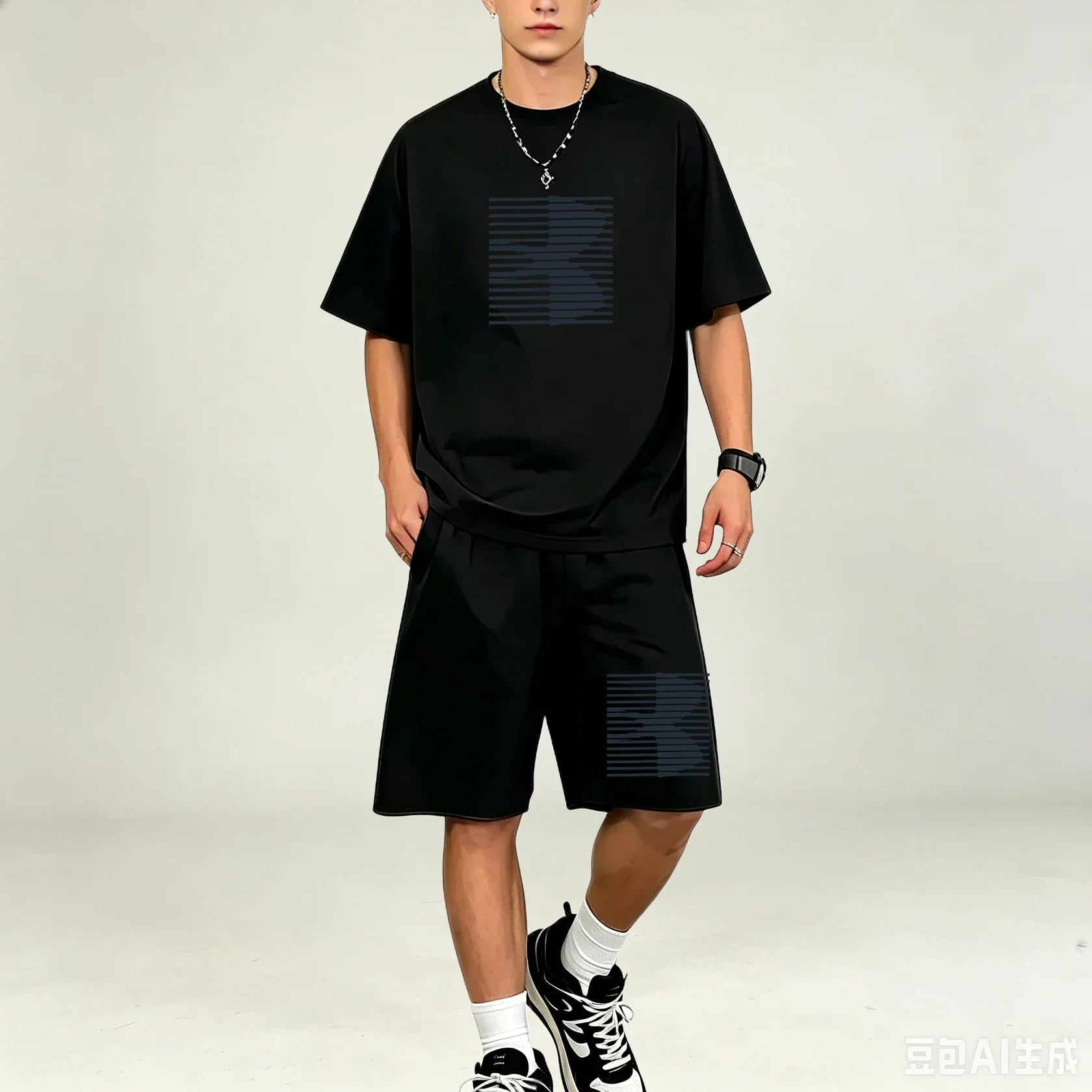 Men T‑Shirts Sets Simple Solid Color 2‑Piece Outfit Breathable Cotton T‑Shirts Sets Fashion Casual Sport Suit Workout Daily Wear