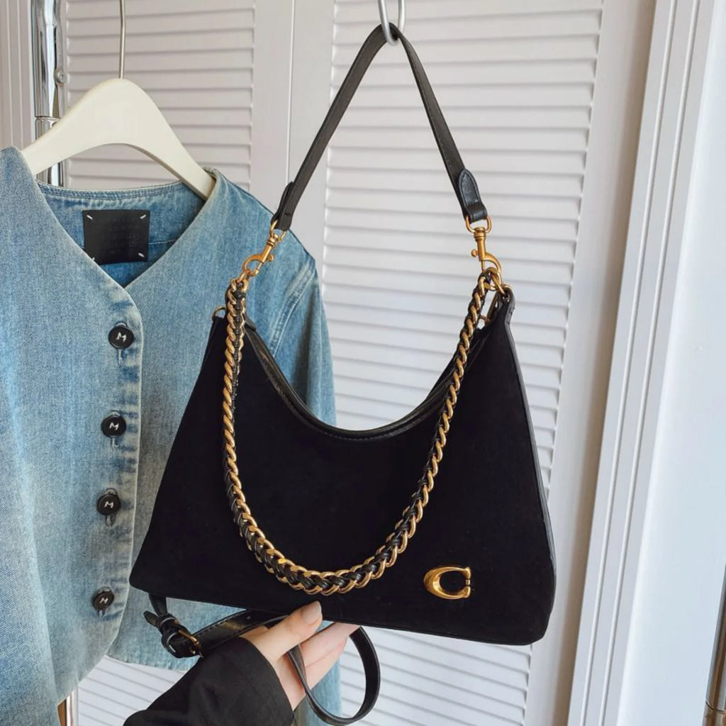 Women's New Light Luxury Fashionable High-End Black Suede Shoulder Crossbody Bag,Versatile for Commuting,Large Capacity Tote Bag