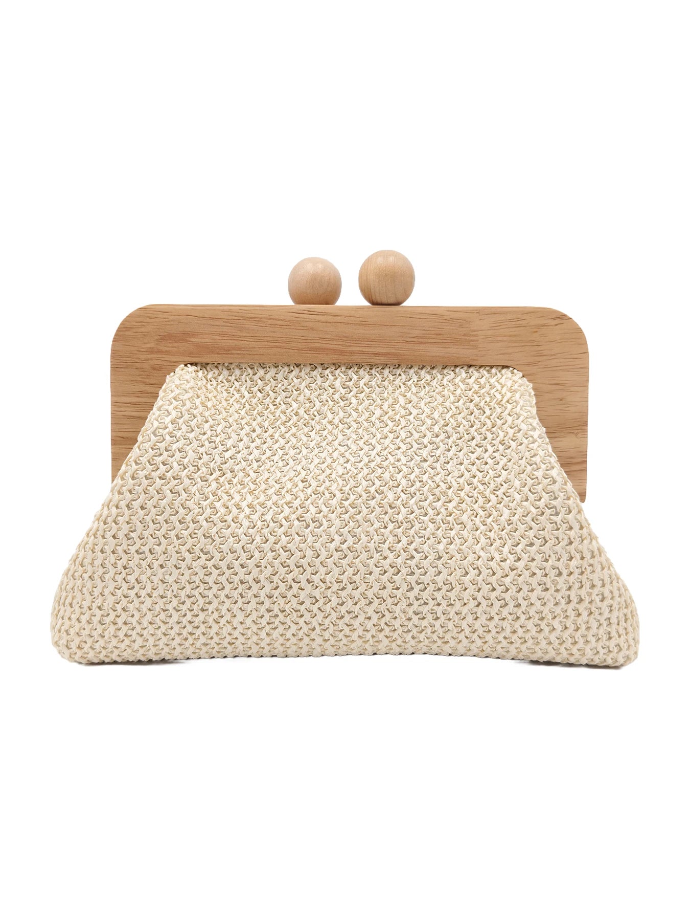 Summer bestseller straw woven clutch for women, wooden frame woven bag, bohemian style beach vacation bag. Off-white high-end te