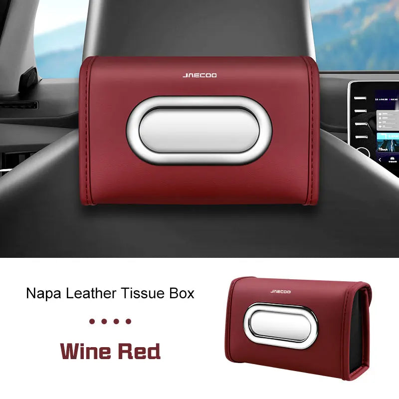 Nappa Leather Car Tissue Bag for Chery Jaecoo J7 J8 2025 2026 Auto Seat Back Hanging Kleenex Case Armrest Napkin Box Accessories