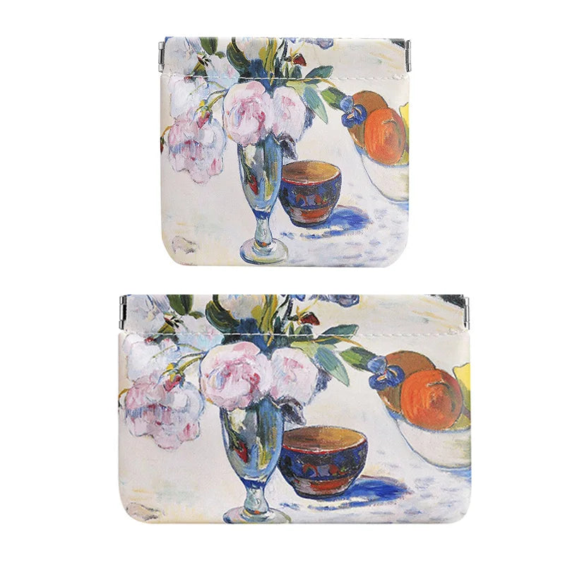 Chinese Floral Print Waterproof Auto-close Pouch, Multi-functional Portable Organizer for Cable Lipstick Coin Cosmetics