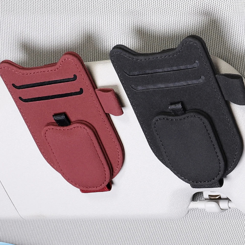 Magnetic Car Sunglasses Holder Sun Visor Glasses Clip PU Eyeglasses Hanger Portable Ticket Card Clip Auto Accessories