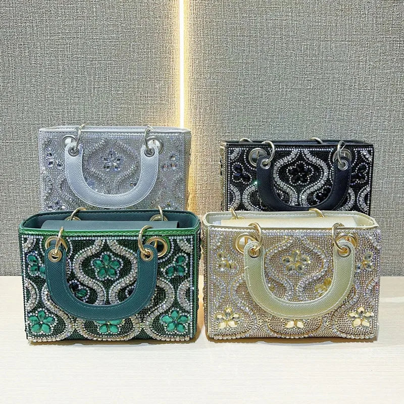 2025 Vintage Designer Crystal Evening Clutch Bag Women's Crossbody Bag Luxury Rhinestone Handbags Lady Wedding Party Tote Bag