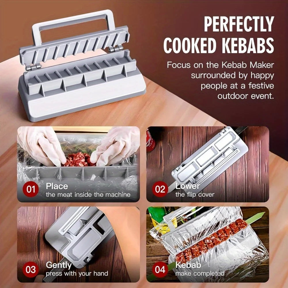 Large Kebab Maker Press: Portable Kabob Skewers Machine & Mold, Quick Tool for Turkish Barbecue, Easy to Use & Clean