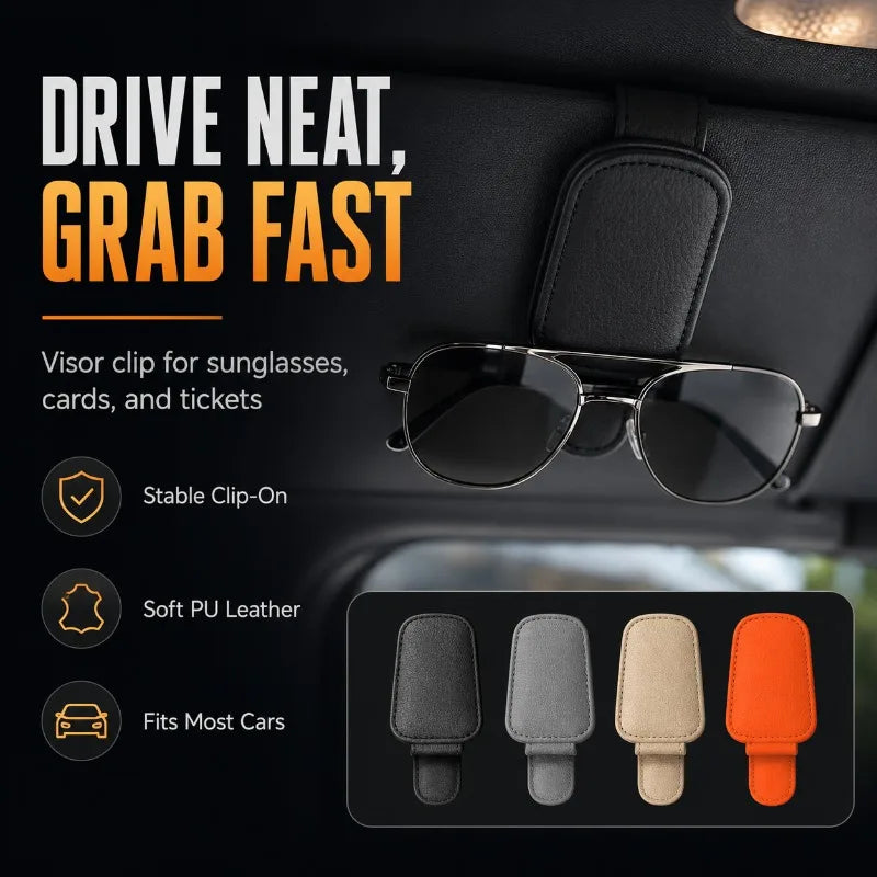 Auto Sun Visor Glasses Holder Magnetic PU Leather Clip Eyewear Card Receipt Organizer Car Interior Accessory
