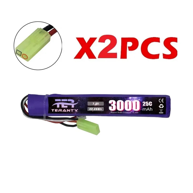 7.4V 3000mAh LiPo Battery with Small Tamiya Deans T Connector 2S For Electric Toys Water Bullet Gun Battery Parts Accessories