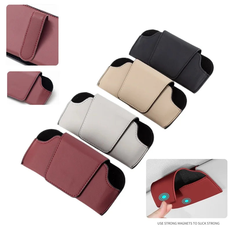 Universal Magnetic Car Sunglasses Holder Super Fiber Leather Case Auto Sun Visor Glasses Box Clip Fastener Eyeglasses Storage