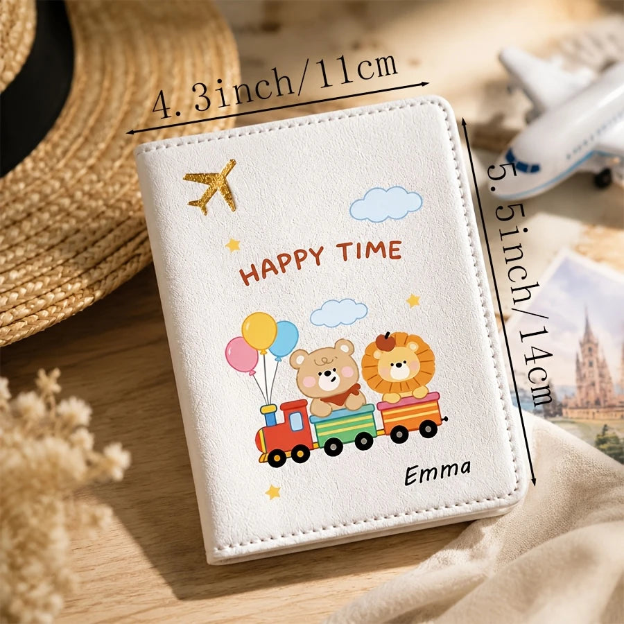 Custom Cute Cartoon Animal Bear-pattern Passport Cover with Custom Name, Text Passport Book Holder, Passport Protector