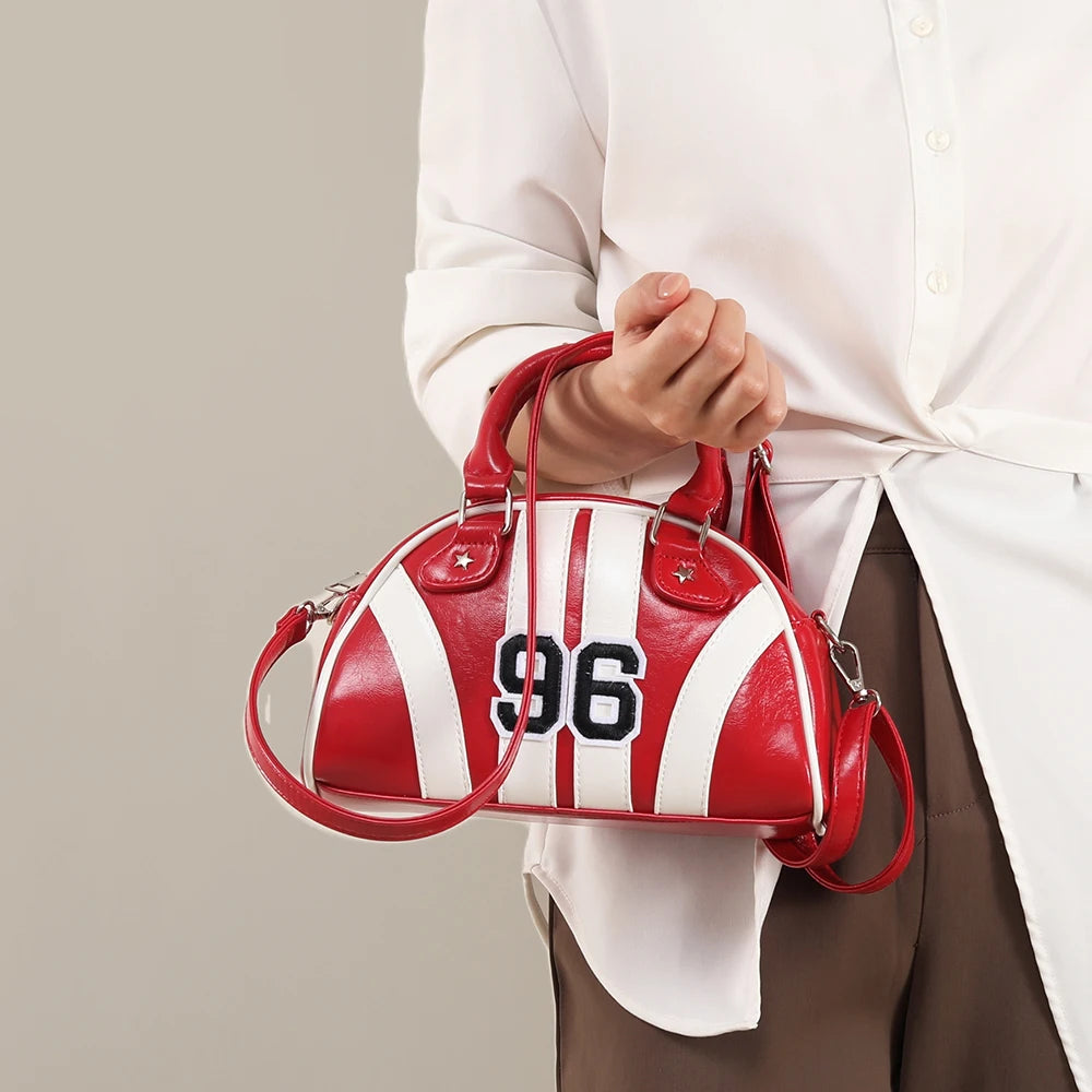 Sports style women's shoulder messenger bag contrast color campus style design sports bag bowling bag handbag