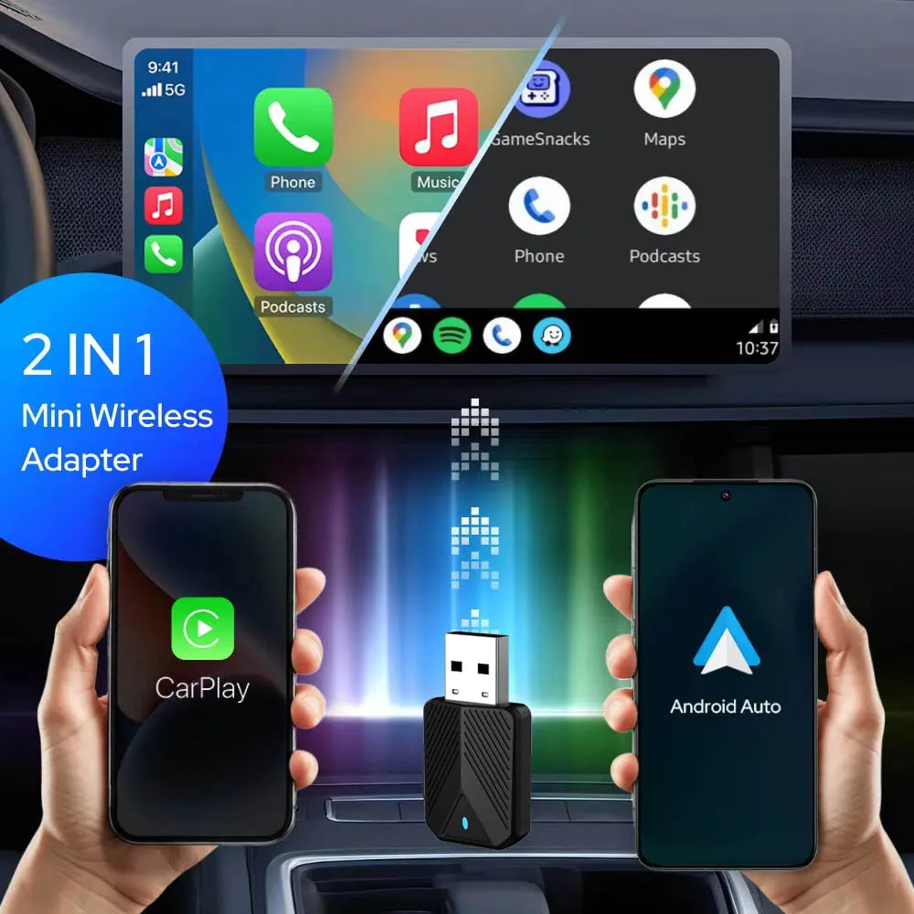 Skilldrive 2026 Mini 2 in 1 CarPlay Adapter Wireless Android Auto Adapter AI Smart Box Intelligent System for Wired CarPlay Car