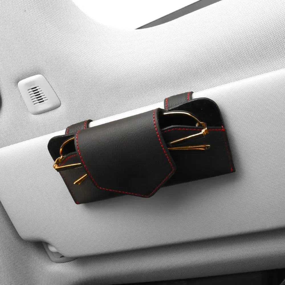 PU Leather Auto Eyeglasses Storage Case Sunglasses Clip Wear-Resistant Car Glasses Case Hidden Magnetic Closure