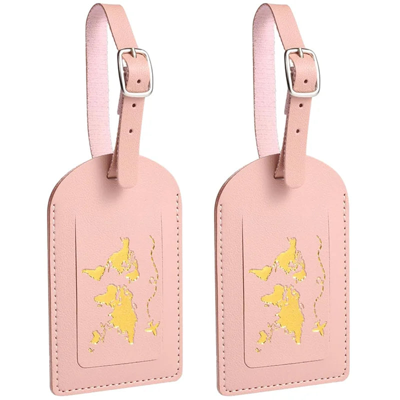 2pcs Leather Luggage Tag, Baggage Address Tags with Adjustable Strap Luggage Labels Privacy Protection Suitcase Tags