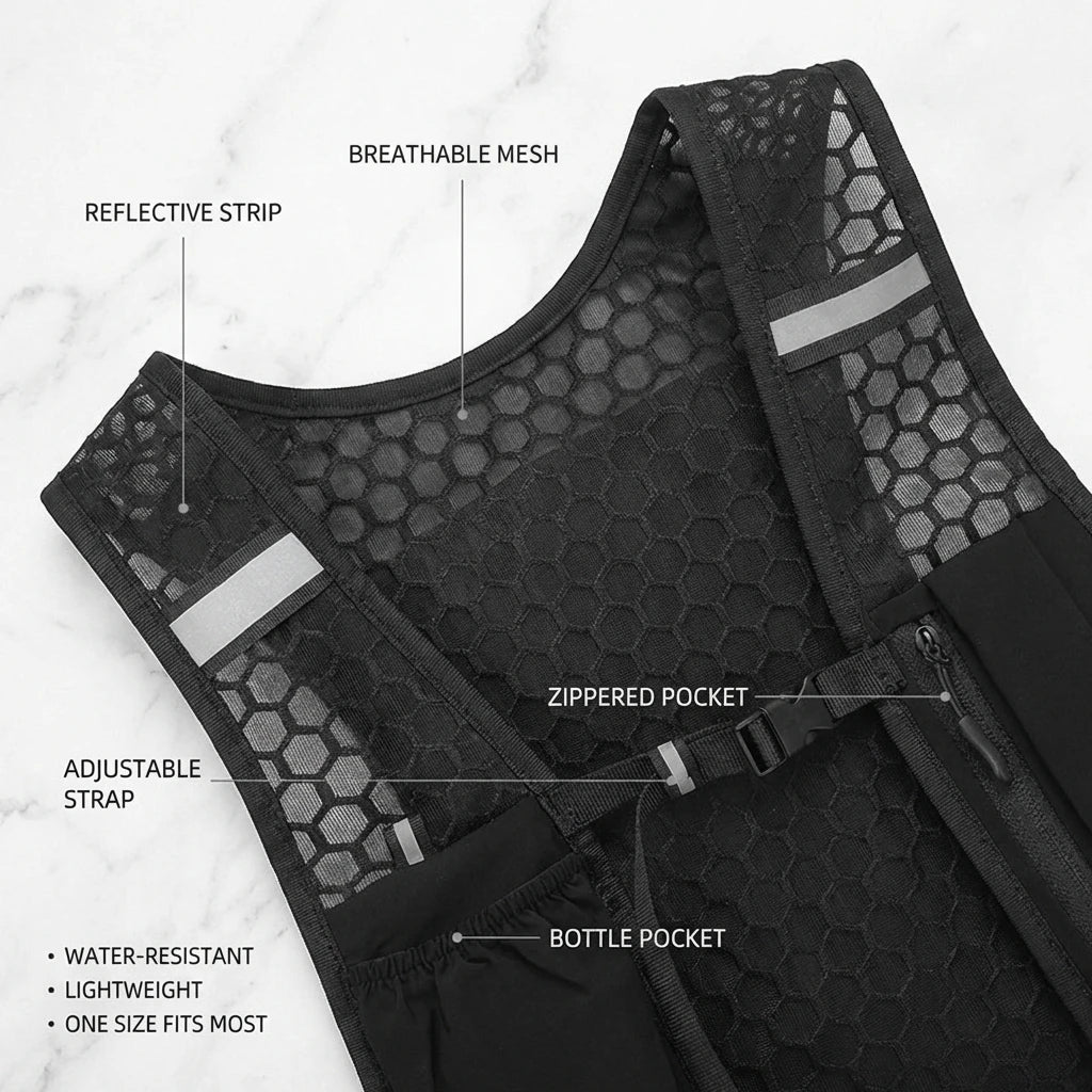 Lightweight Running Vest with Phone Holder New Reflective Hydration Water Chest Pack Storage for Sports Water Bottle