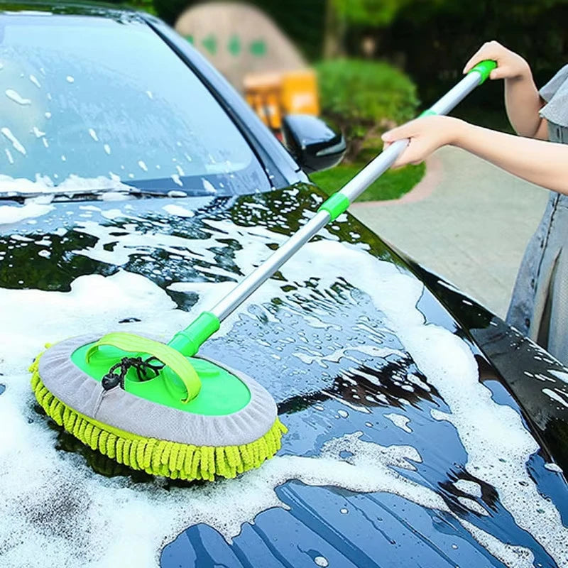 Telescopic Car Wash Mop Brush Long Handle 180° Rotatable Auto Chenille Microfiber Broom Car Roof Window Detailing Cleaning Tool