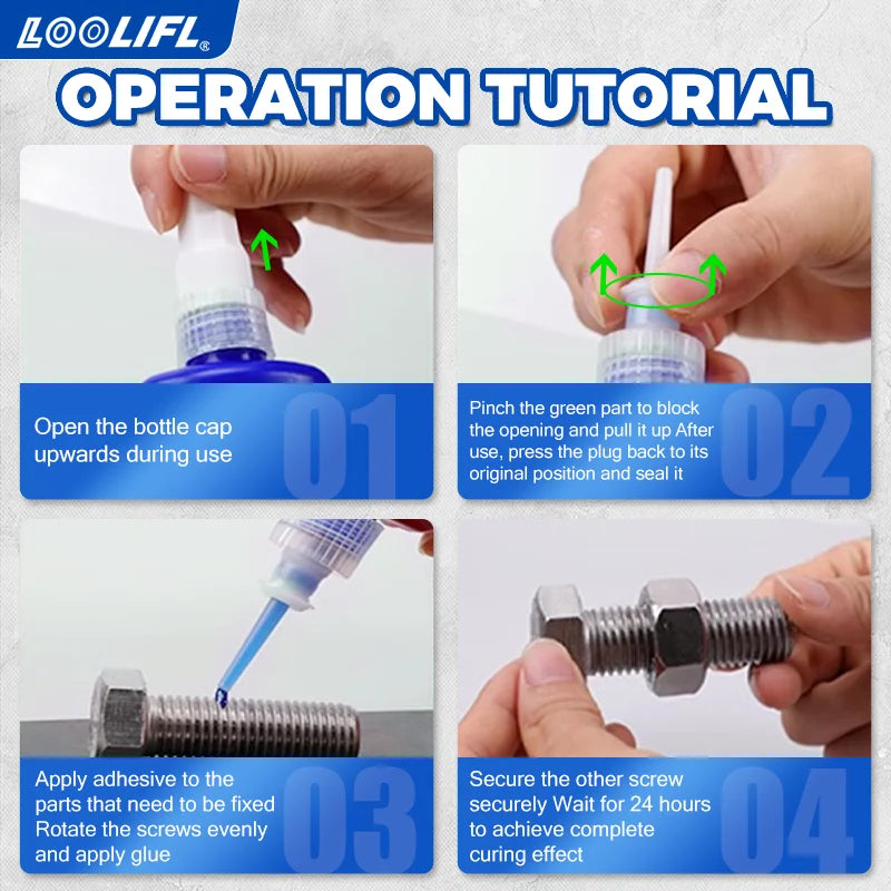 LOOLIFL Thread Locker Blue 10g-50ml Anaerobic Sealant Industrial Grade Screw Glue  for Metal Bolts Nuts Anti-Loosening Adhesive