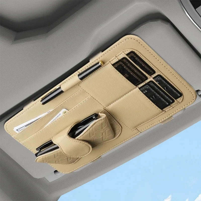 Multifunctional Car Storage Bag Sunshade Card Holder Sunglasses Clip Car Glasses Organizer