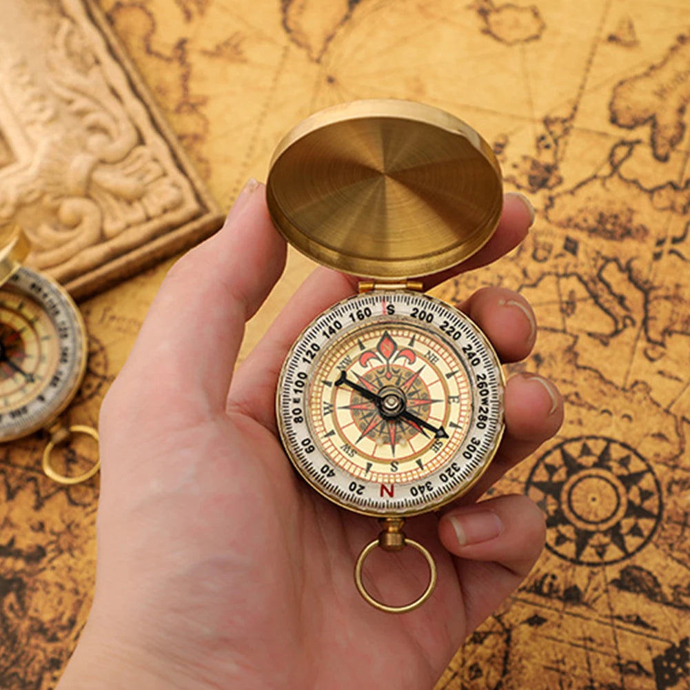 Camping Hiking Pocket Mini Copper Navigation Compass Outdoor Waterproof Luminous Retro Flip Compasses