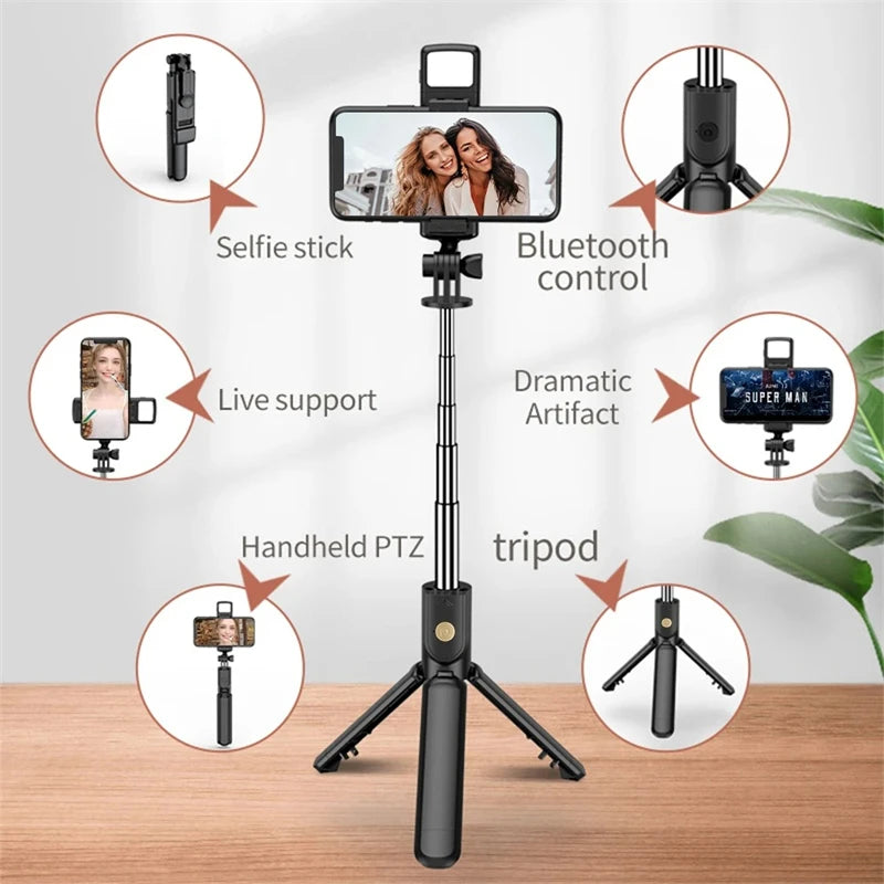 Wireless Selfie Stick Tripod Stand with Light Bluetooth Remote Extendable Tripod for iPhone Mobile Phone Live Streaming