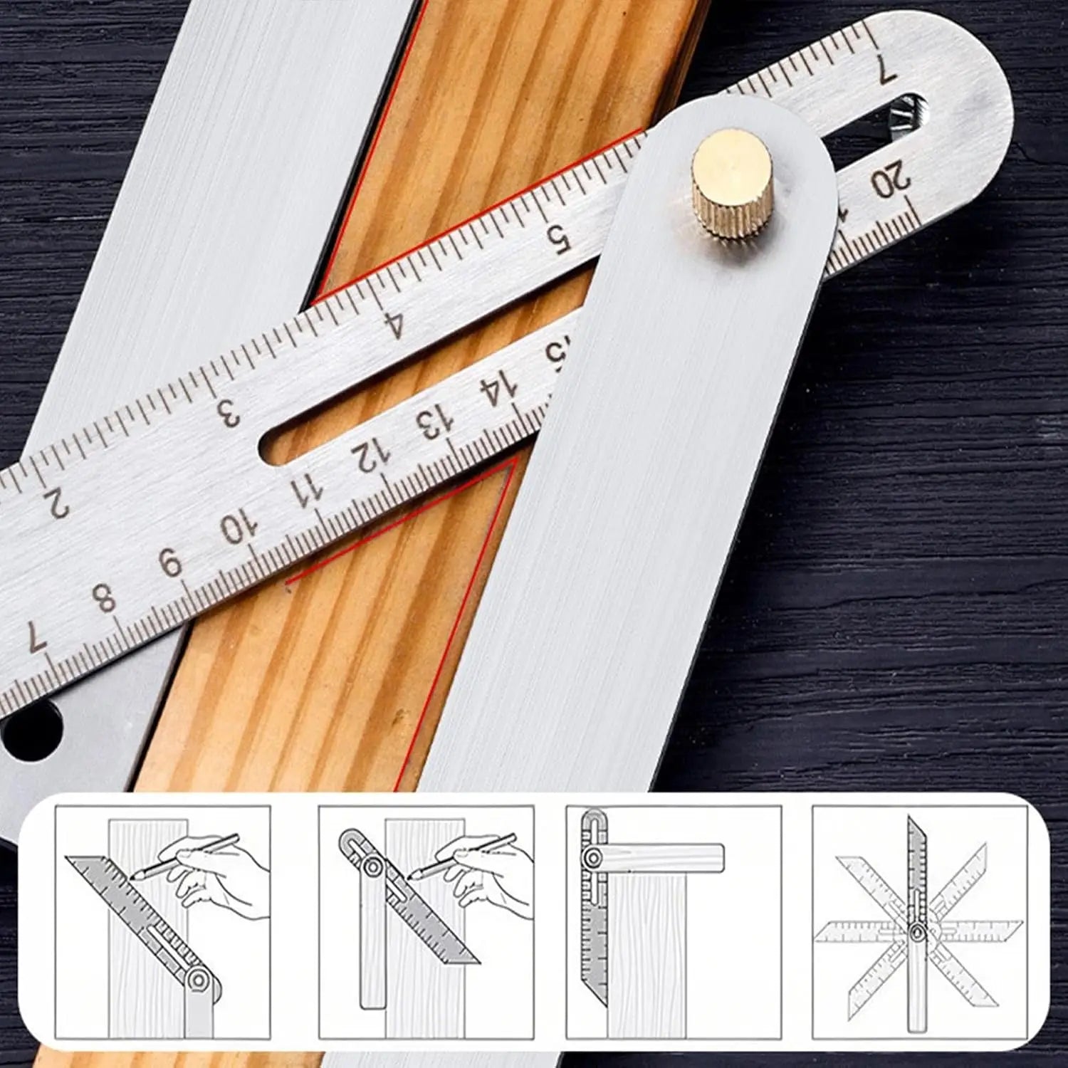Woodworking Measuring Ruler Stainless Steel Drawing Aid Carpentry Tool Woodworking Ruler For Carpenters Craftsmen Homeowners