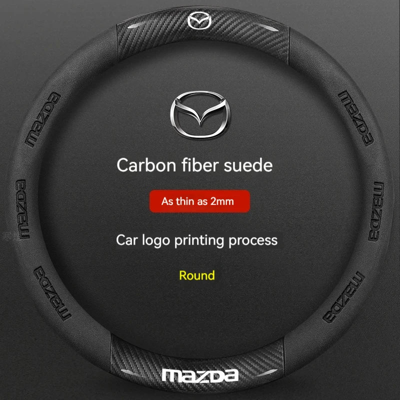 For Mazda 3 5 6 SKYACTIV Axela Atenza CX30 CX5 CX8 CX9 MX5 RX8 RX7 BT50 Carbon fiber Leathe Car Steering Wheel Cover Accessories
