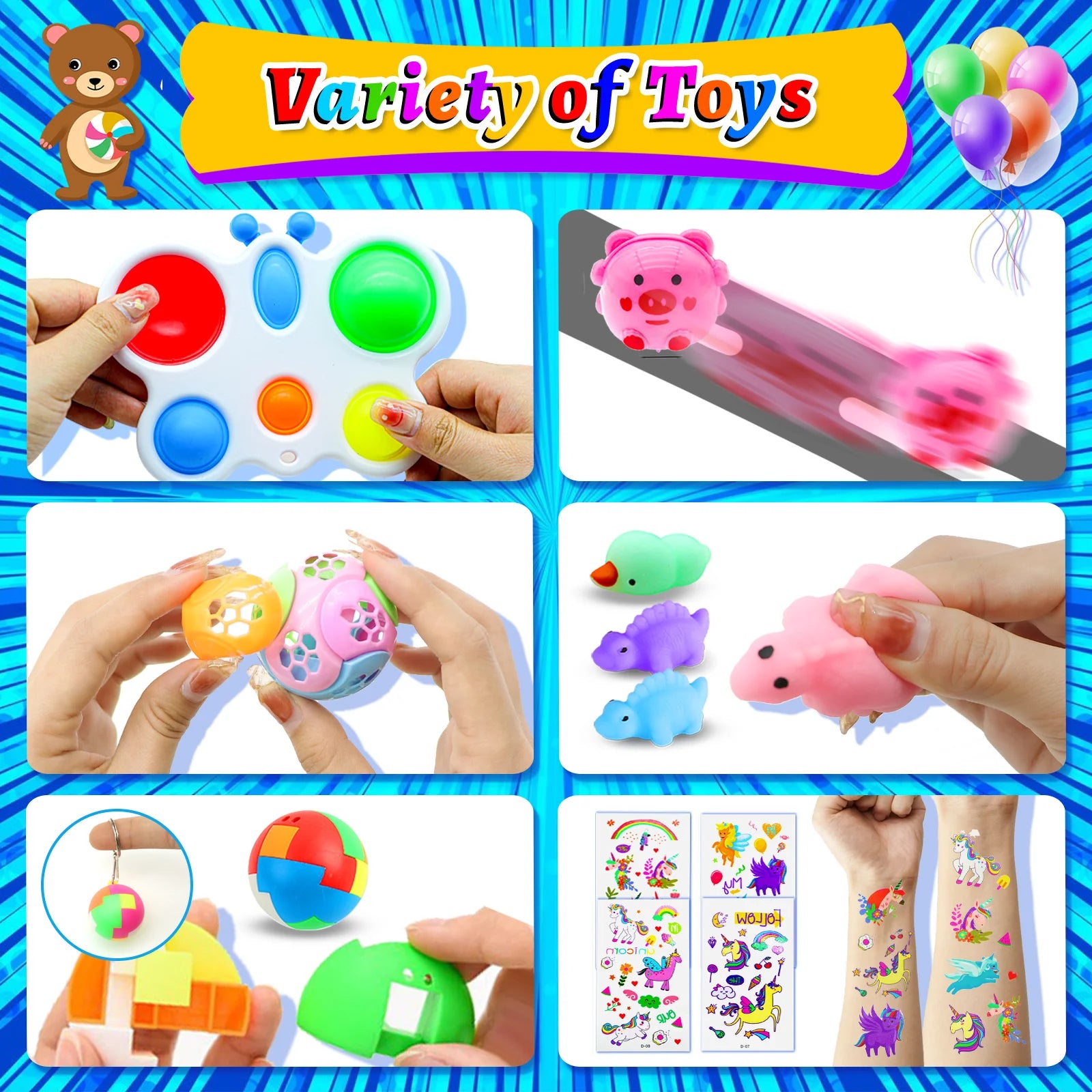 206PCS Fidget Toys Party Favors for Kids 14-18 Pinata Stuffers Treasure Chest Box Classroom Goodie Bag Stuffers
