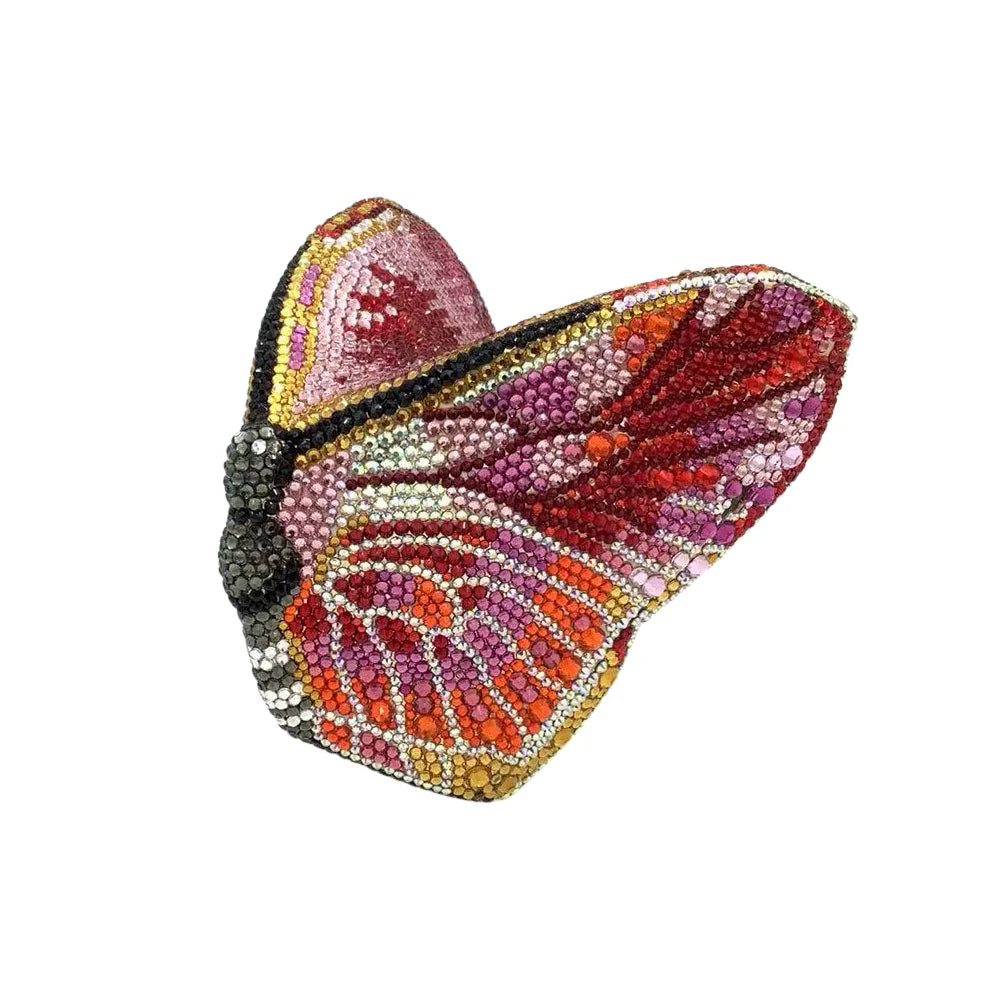 Hot Selling Butterfly Monarch Shaped Crystal Luxury Evening Bag Rhinestone Clutch Purse for Ladies Trendy Metal Frame Handbag