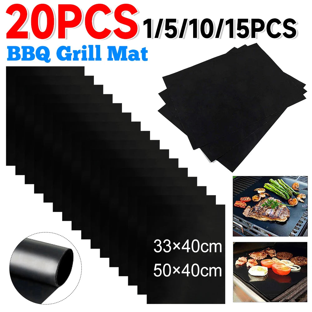 1-20PCS 50×40cm 33×40cm Oven Liners Grill Mat on Stick BBQ Grill Liners Reusable Barbecue Baking Liners Cook Pad Microwave Tool