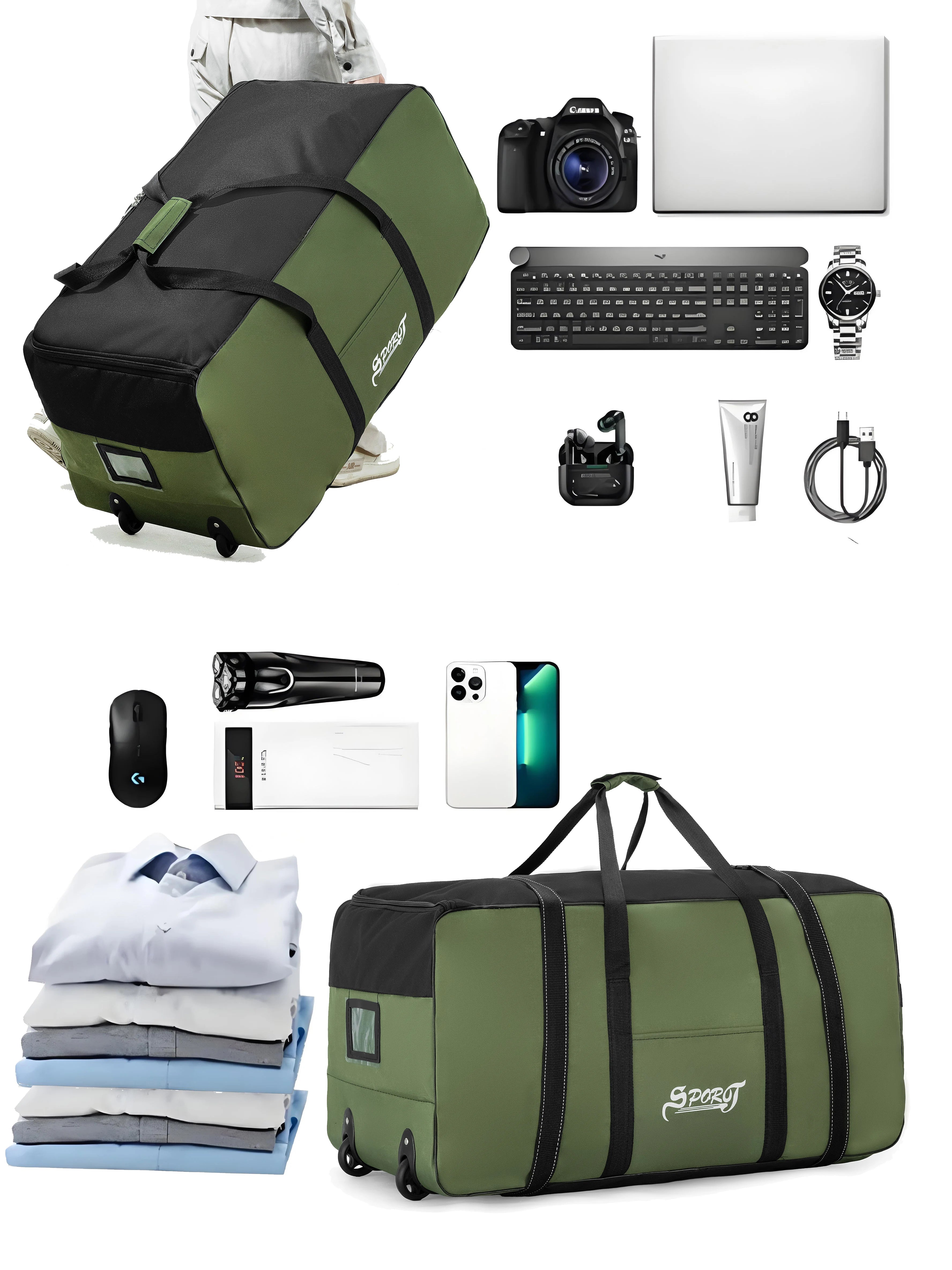 Outdoor Camping Picnic Equipment Storage Box, Tent Supplies Storage Box with Wheels, Large-Capacity Oversized Travel Bag