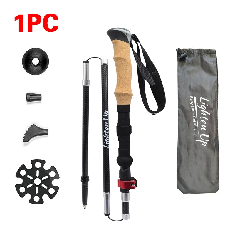 Trekking Poles Ultralight Carbon Fiber Folding Hiking Nordic Walking Stick Quick Flip-Lock Telescopic Crutches