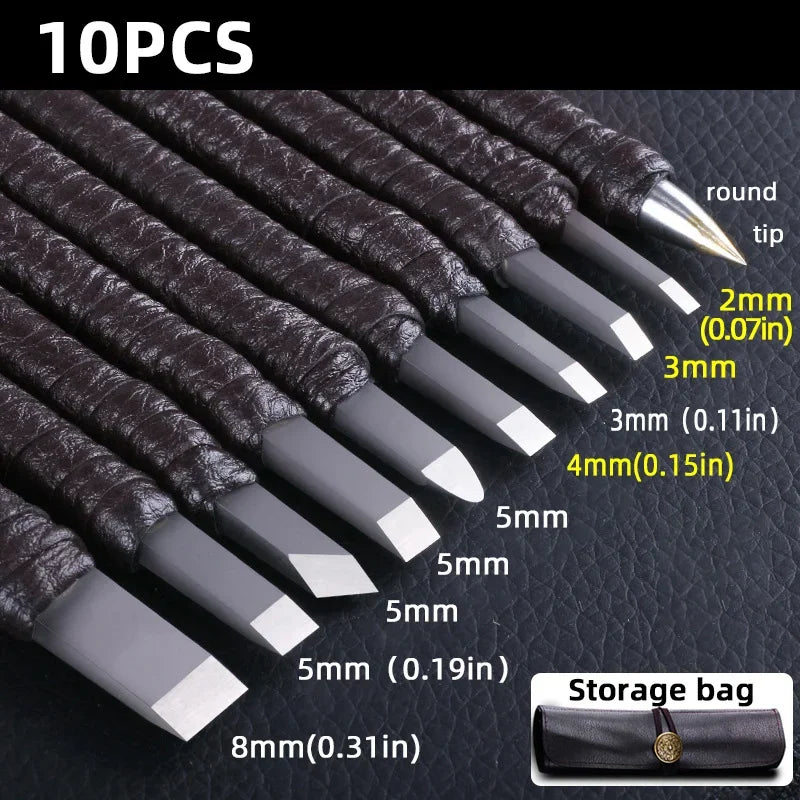 3/8/10 Pcs Tungsten Steel Stone Engraving Kit Professional Chisel Wood Seal stone Carving Cutting Blade Hand Tool Set
