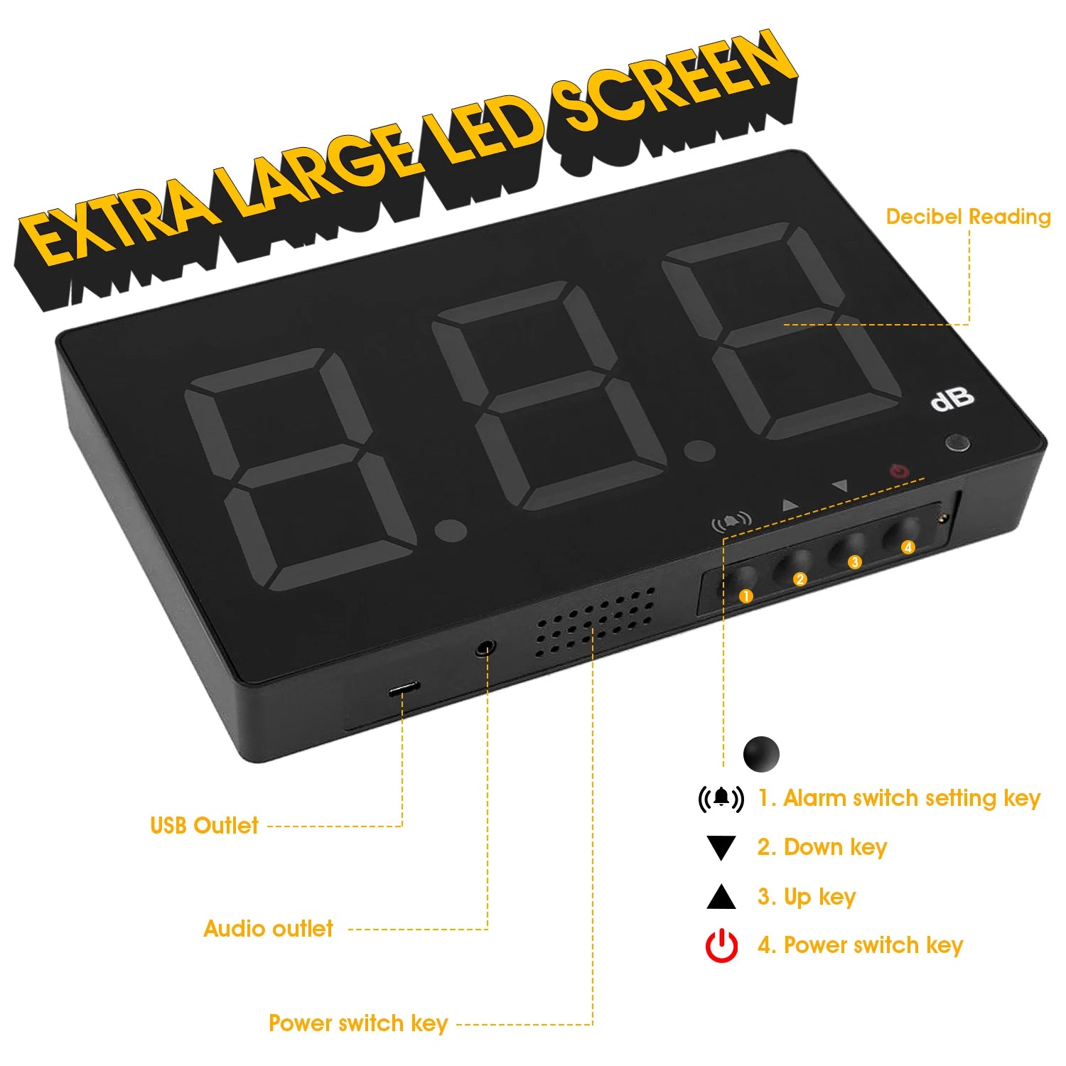 Digital Decibel Meter - Wall-Mounted Noise Level Tester (30-130dB) with Alarm & Large Red LCD Display for Home, Factory