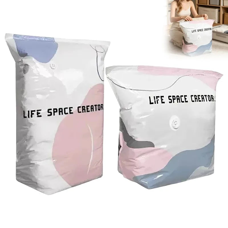 Vacuum Compression Bag Space Saving Pumpless Vacuum Storage Bags Waterproof Reusable Organizer for Clothes Bedding