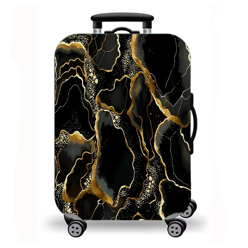 Luggage Cover, Gold Foil Fluid Marble Agate Print Stretch Suitcase Protector, Luxury Neutral Abstract Travel Design