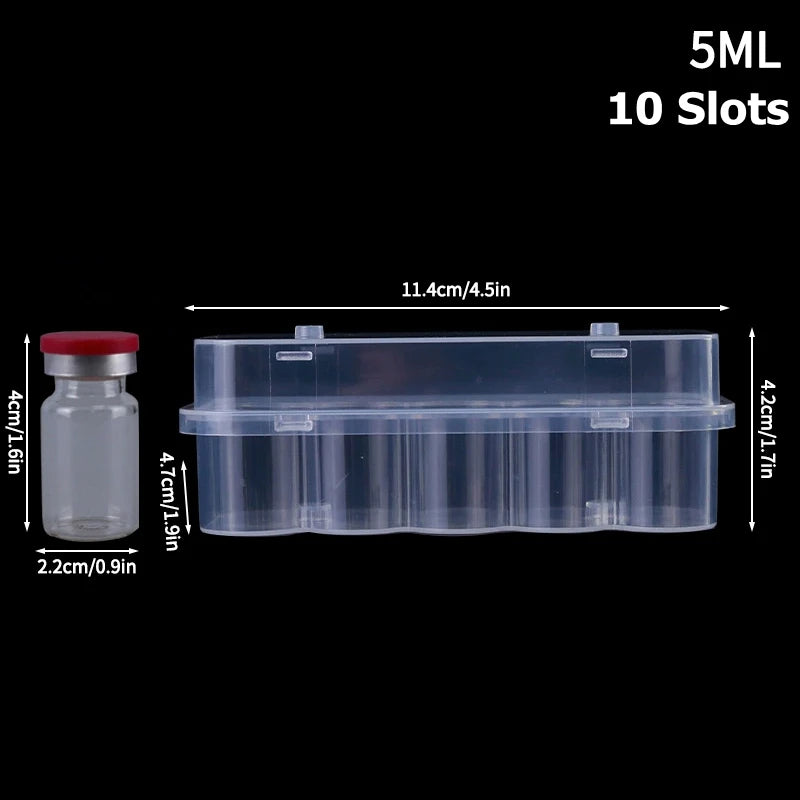 3/5/7/10ML Vial Storage Box 2/10/24 Grids Peptide Freezer Tube Container Refrigerator Organizer Plastic 3ml Vial Box Stackable