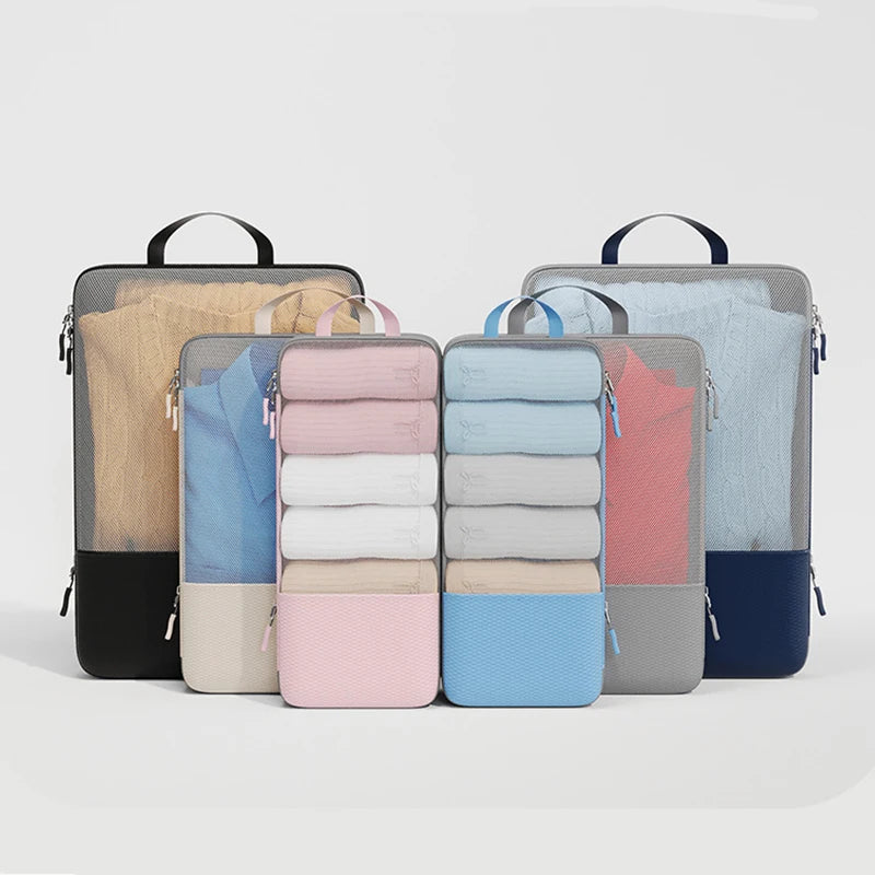 3pcs Expanded Travel Storage Bag Mesh Luggage Compression Organizer Bag High Quality Packing Cube Handheld Clothing Storage Bag