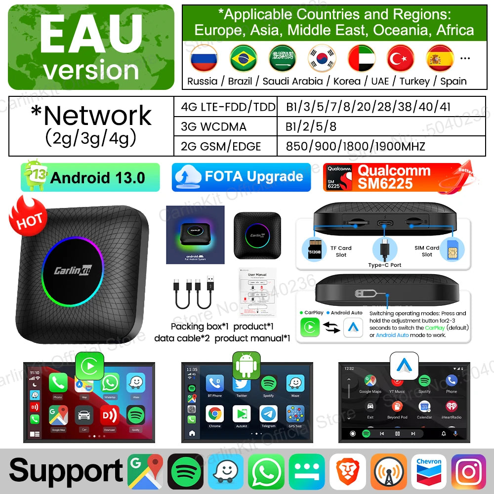 CarlinKit TV Box S2F Android 13 CarPlay Ai Box SM6225 8 Cores Wireless CarPlay Android Auto Video Streaming Box 4G LTE &WiFi GPS