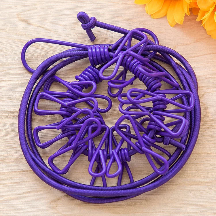 Durable Clothesline Portable Lightweight Windproof Non-Slip 12 Clips Elastic Laundry Drying Outdoor Camping Travel RV Beach Dorm