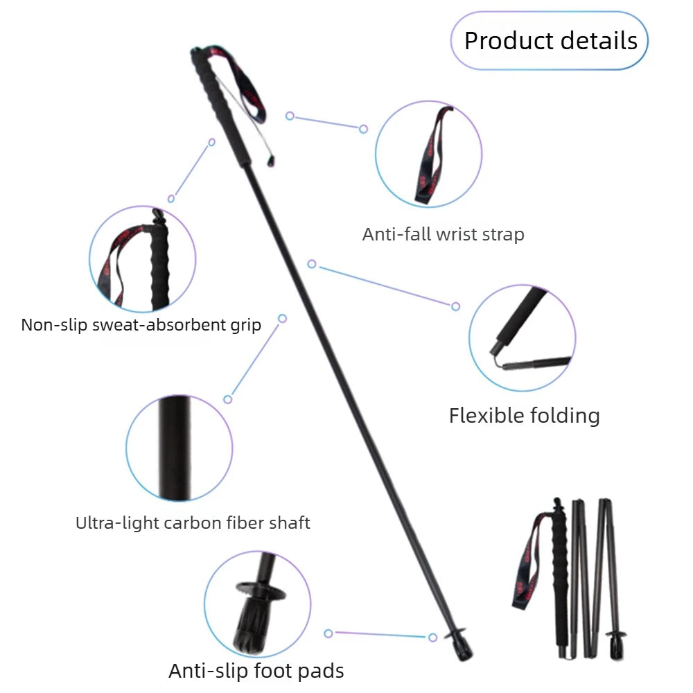 Carbon Fiber Trekking Pole High-Quality 5-Section Folding Walking Stick With EVA Handle, Factory Sale for Outdoor Travel